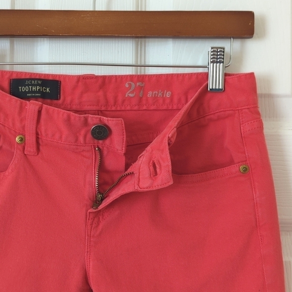 J. Crew Toothpick Classic Low Rise Ankle Cropped Skinny Jeans Coral Pink 27 - Picture 7 of 15